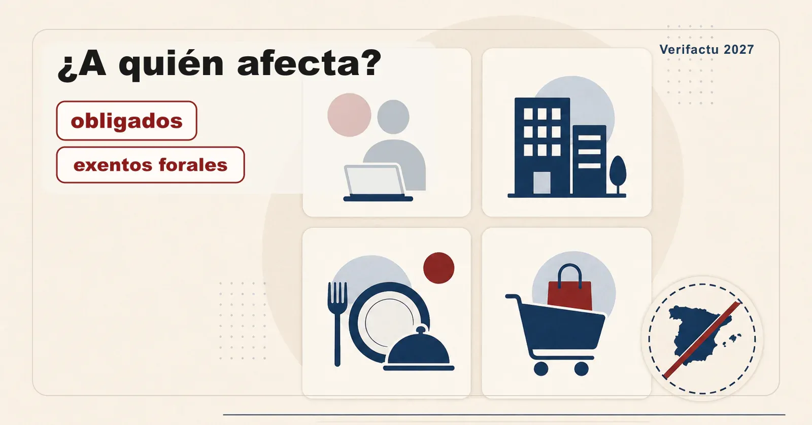 A quién afecta Verifactu: autónomos, sociedades, hostelería y ecommerce obligados; territorios forales exentos.