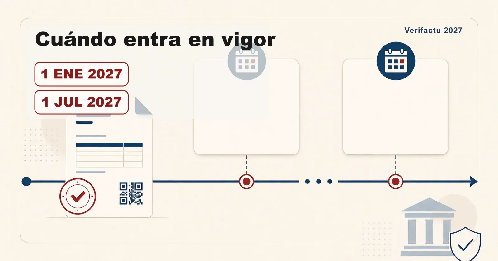 Calendario Verifactu: 1 de enero de 2027 para sociedades y 1 de julio de 2027 para autónomos.